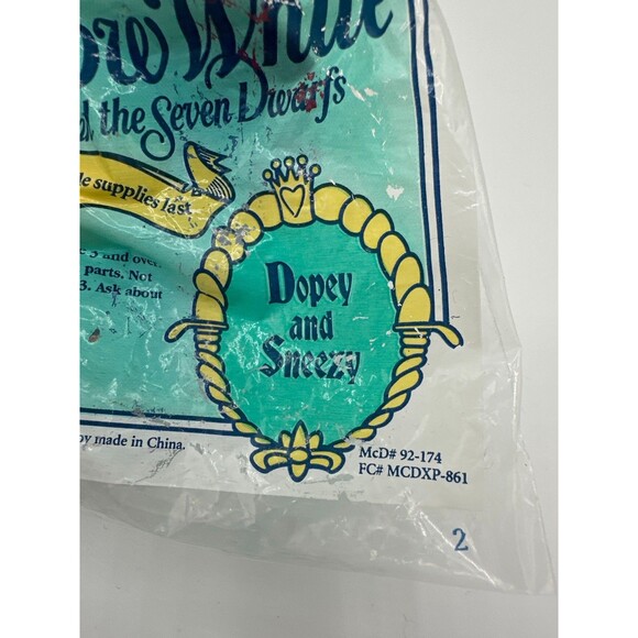 Disney 1992 McDonald’s Happy Meal Toy – Dopey & Sneezy Dwarfs (Sealed) - Picture 4 of 10